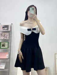 A line women's dress 2024 fall new diamond bow decorated one-line collar strapless Slim knit dresses