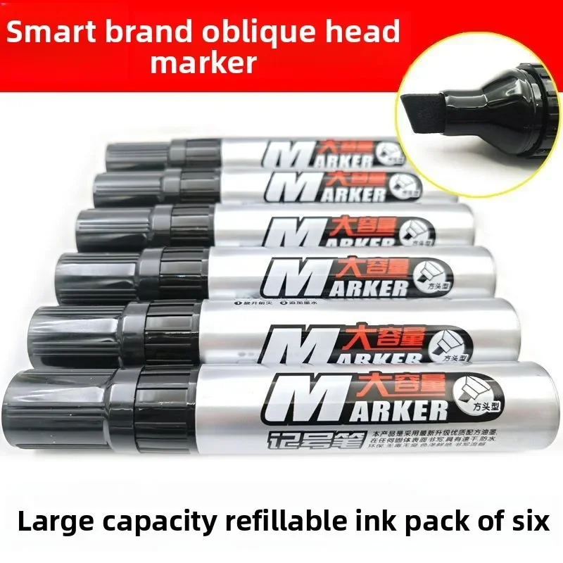 6Pcs Permanent Marker Pen - Waterproof Ink, 10mm Crude Nib, Black/Blue/Red/Green - Office Stationery & School Supplies