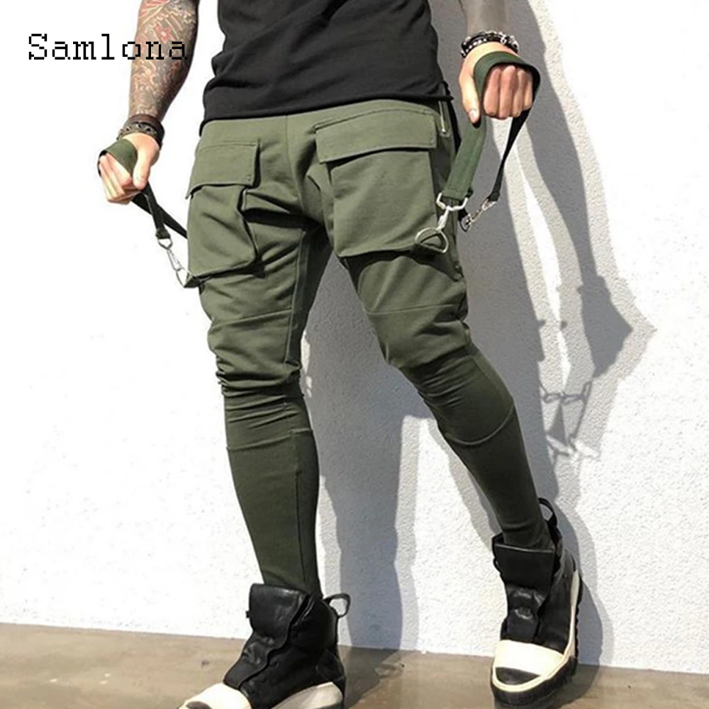 

Samlona Plus Size Mens Fashion Hip Hop Pants 2022 New Autumn Cargo Pants Male Zipper Pockets Trouser Outdoor Casual Sweatpants