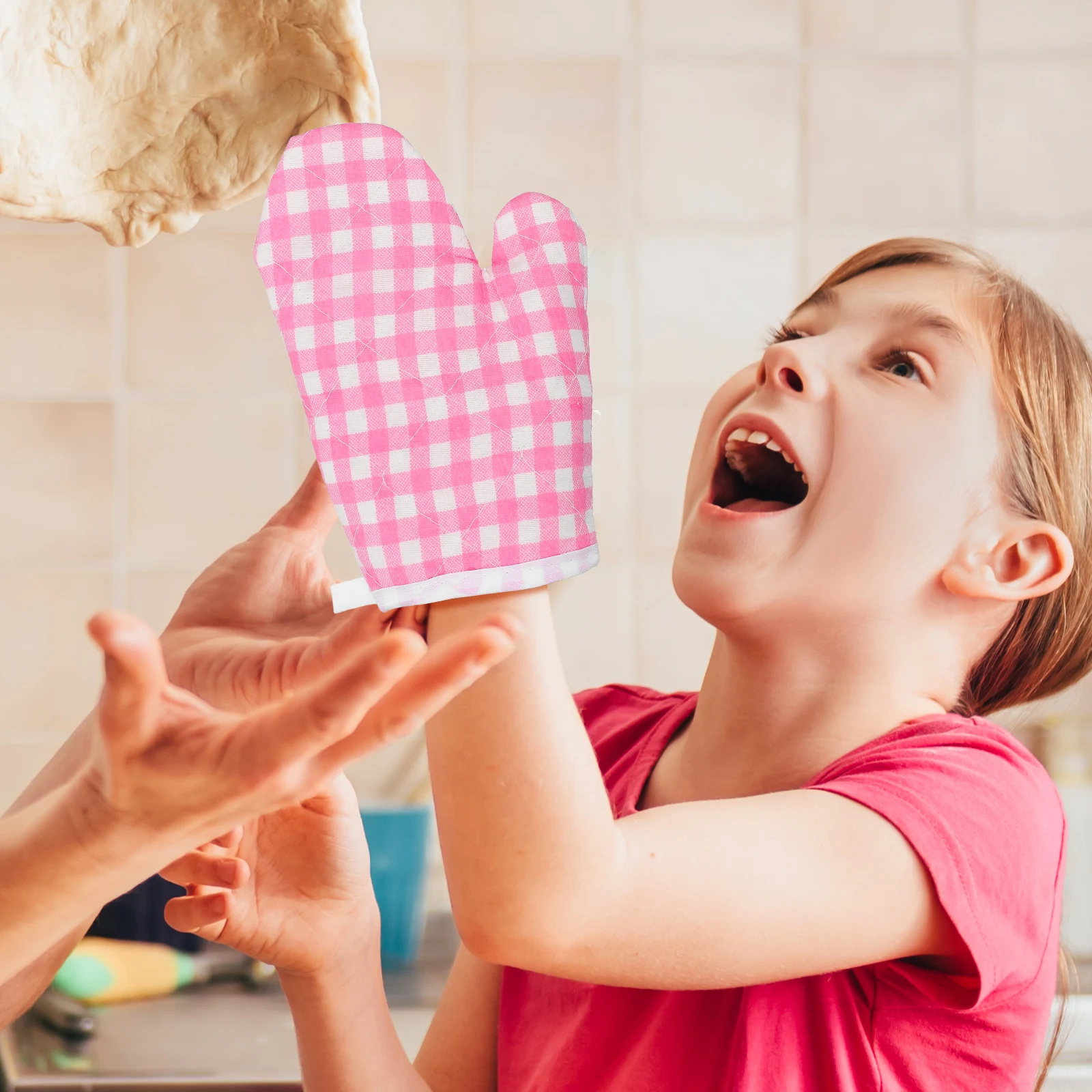

Children's Microwave Gloves Childrens Oven Mitts Sky-blue Cotton Linen Anti-high Temperature