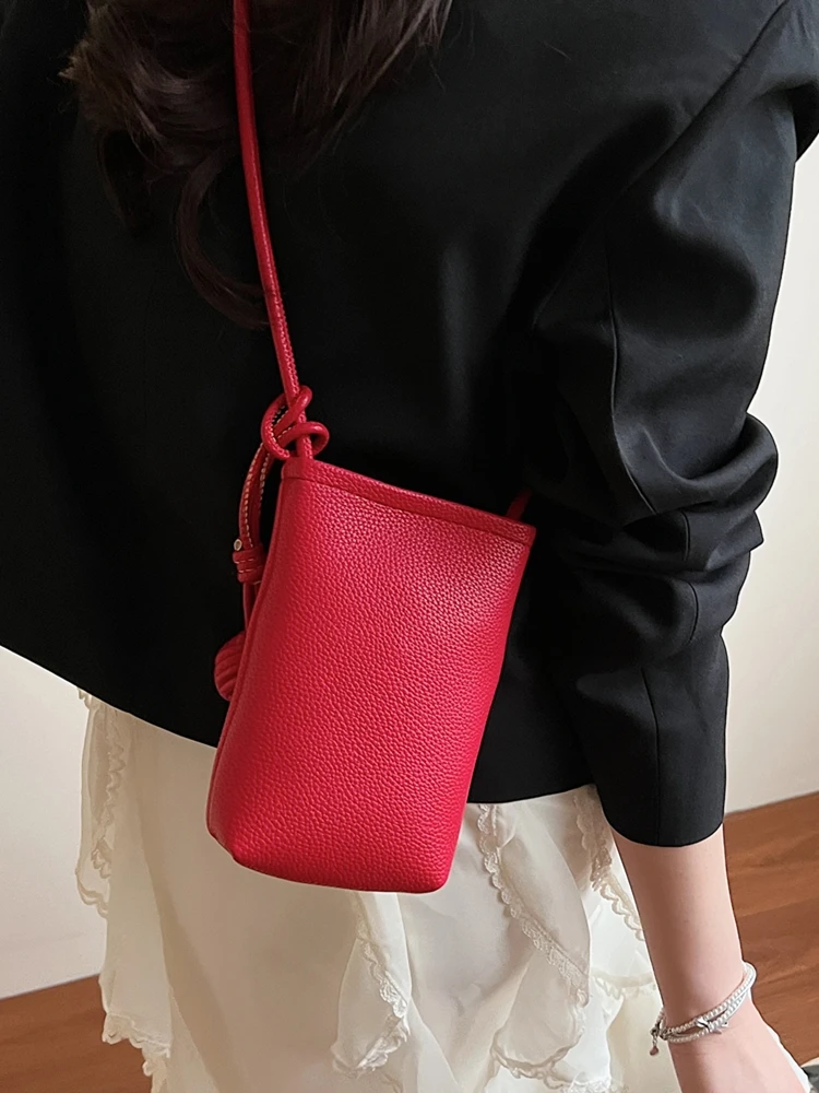 Casual Simple Litchi Pattern  Color Mobile Phone Bag Crossbody Bag Women's Faion Trend 2025 New Sle Versatile Small Bag