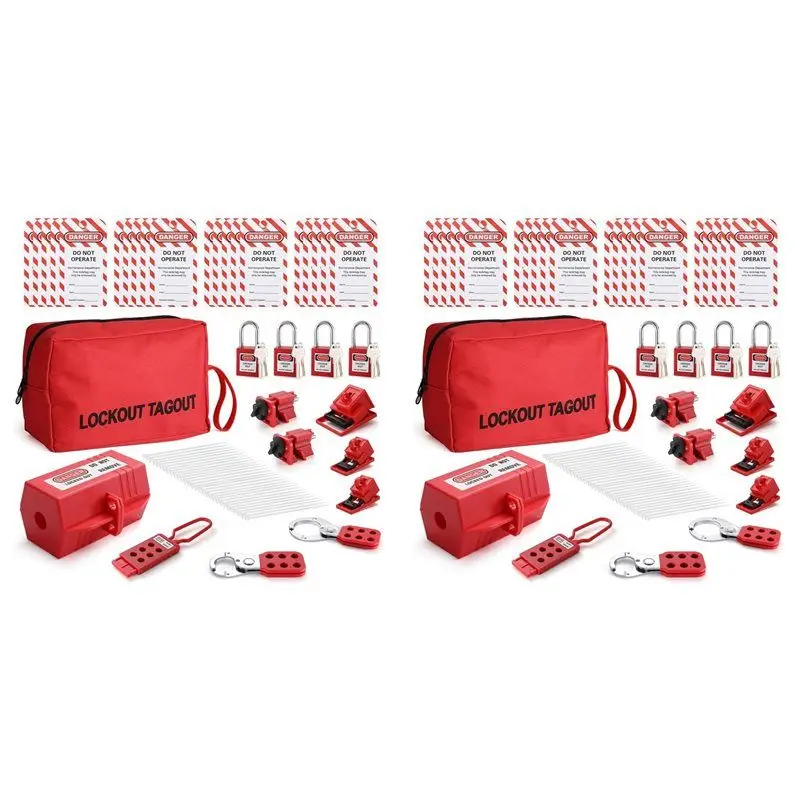 

New 2X Electrical Lockout Tagout Kit, Hasps Set, Clamp On And Universal Multipole Circuit Breaker Lockouts, Lotolockout Tags