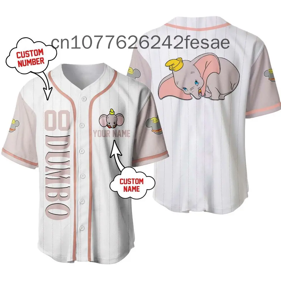 Dumbo Elephant White Pink Disney Baseball Jersey Shirt Men\'s T-shirt And Women\'s T-shirt