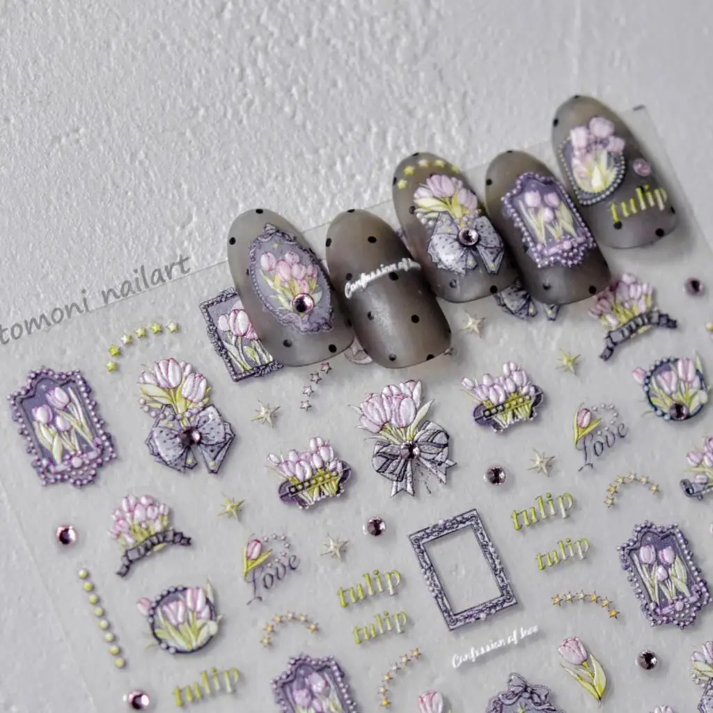 5D Realistic Relief White Pearl Beaded White Rose Flower Black Lace Adheisve Nail Art Stickers Decals Manicure Gems Ornament