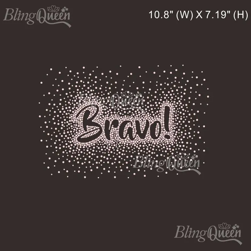 

BlingQueen-Hot Fix Rhinestones Motif,Crystal Iron On Heat Transfer, Scatter Bravo Design, 25Pcs Lot