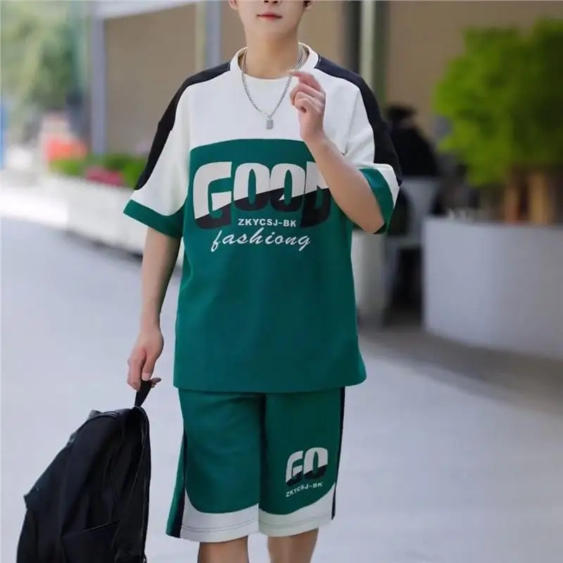 

Мужской летний повседневный комплект из двух предметов: футболка с коротким рукавом и шорты, дышащий, удобный, для молодежи и студентов