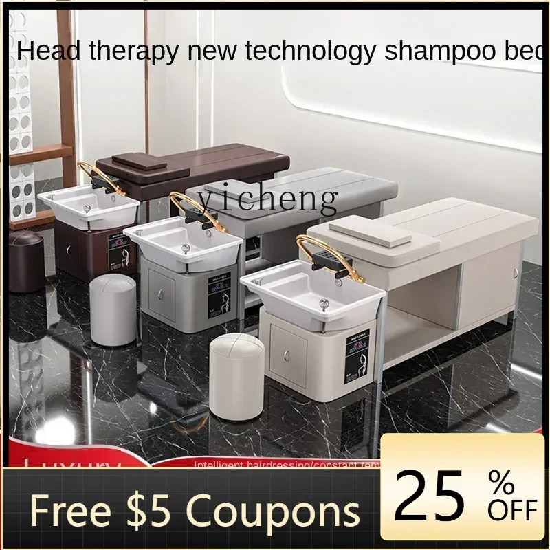 D28 High-End Ceramic Basin Stainless Steel Water Circulation Fumigation Head Treatment Bed Shampoo Chair Haircut