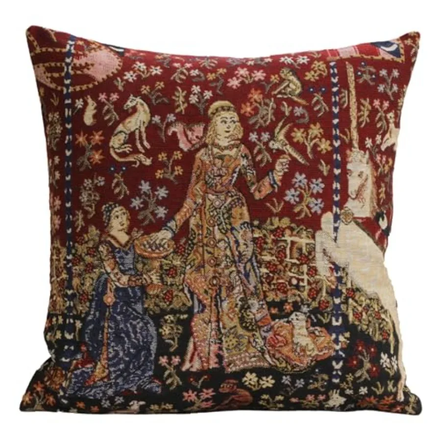 

Charlotte Home Furnishings Inc Throw Pillow Covers 16x16 in, Lady and Unicorn Jacquard Decorative Cushion Cover, Belgian Mediev