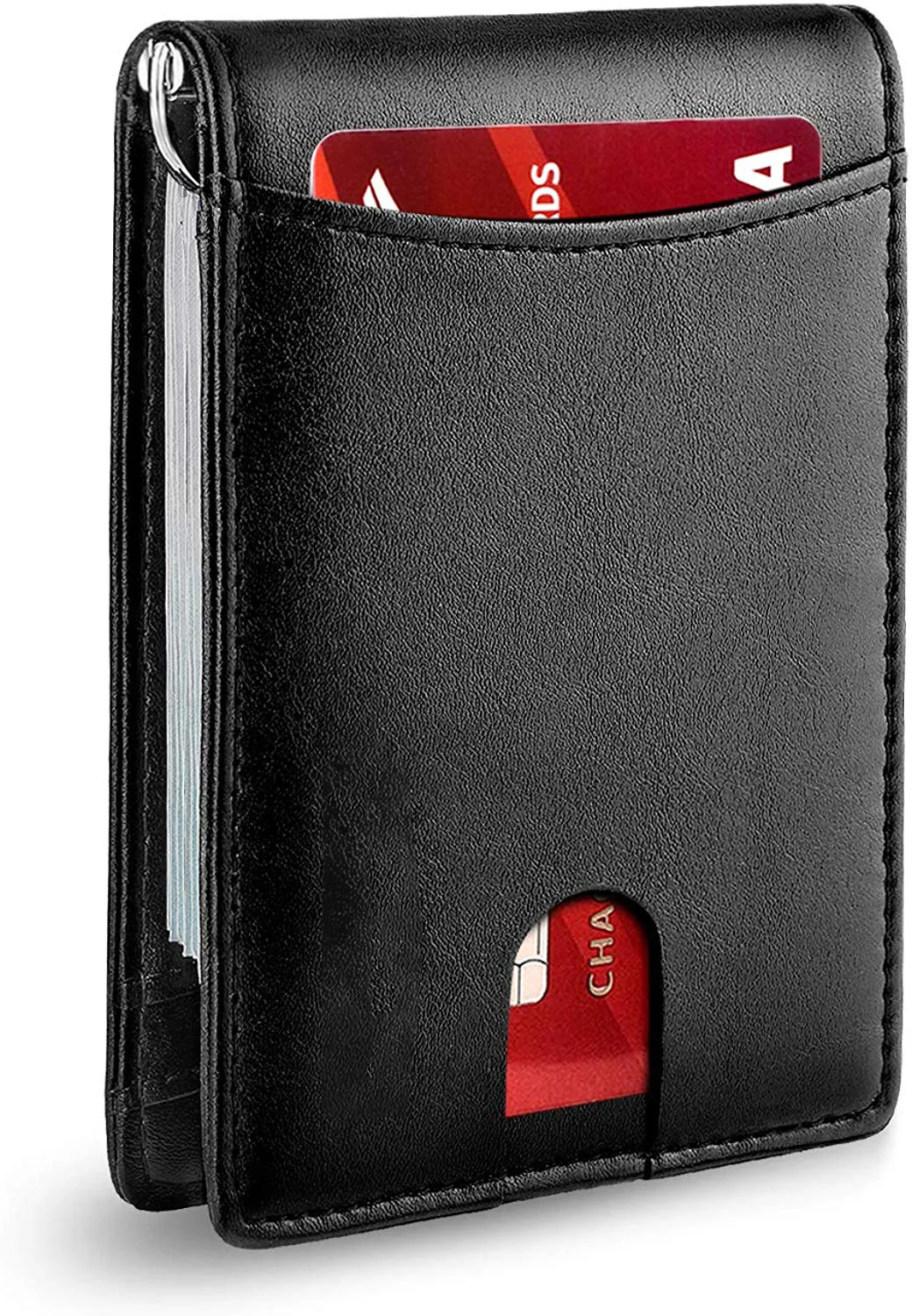 

Man Card Holder RFID Firm Leather Carbon Fiber Slim Credit Card ID Ticket Holder Bills Folds Metal Magnetic Banknote Money Clip