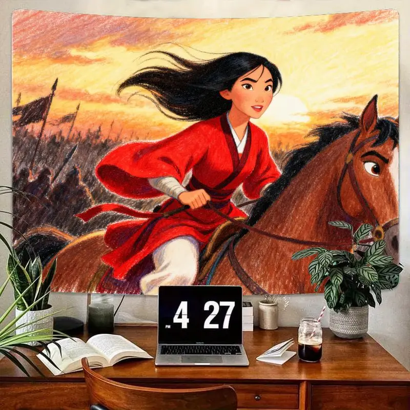 

1PC Disney Mulan Warrior Tapestry, Epic Sunset Horse Ride Wall Art, Polyester Living Room Bedroom Dorm Decor for Fan Gift