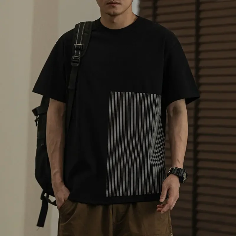 LIBIELIY موضة س الرقبة كل مباراة تقسم مخطط تي شيرت ملابس للرجال 2025 صيف جديد فضفاض بلايز عادية كم قصير فاسق Te #4