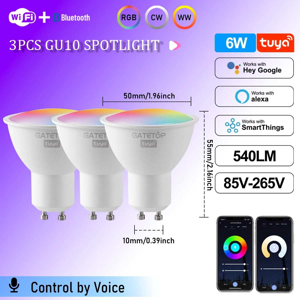 1-10PCS Tuya WiFi GU10 LED Spotlight Slimme Gloeilamp Dimbaar 1-100% Lampen Smart Life App Controle Werkt met Alexa Google