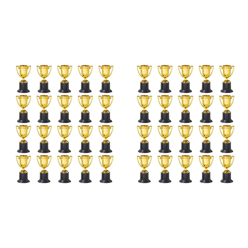 A04F-40PCS Mini Plastic Gold Cups Trophies For Party Children Early Learning Prizes Children's Holiday Trophy Reward