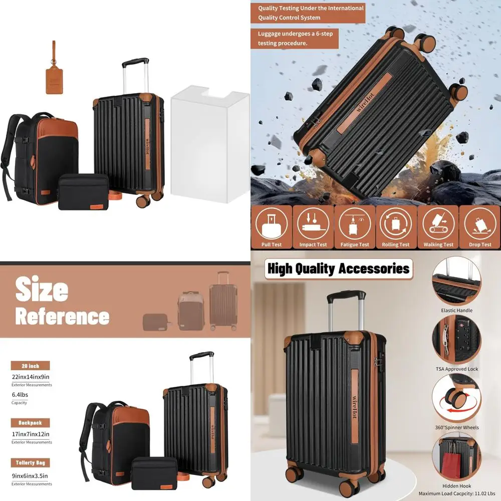 

Винтажный стиль 20-дюймовый твердый чемодан из АБС-пластика + ПК с рюкзаком для мужчин, небольшой чемодан, одобренный авиакомпанией, ретро-путешествие