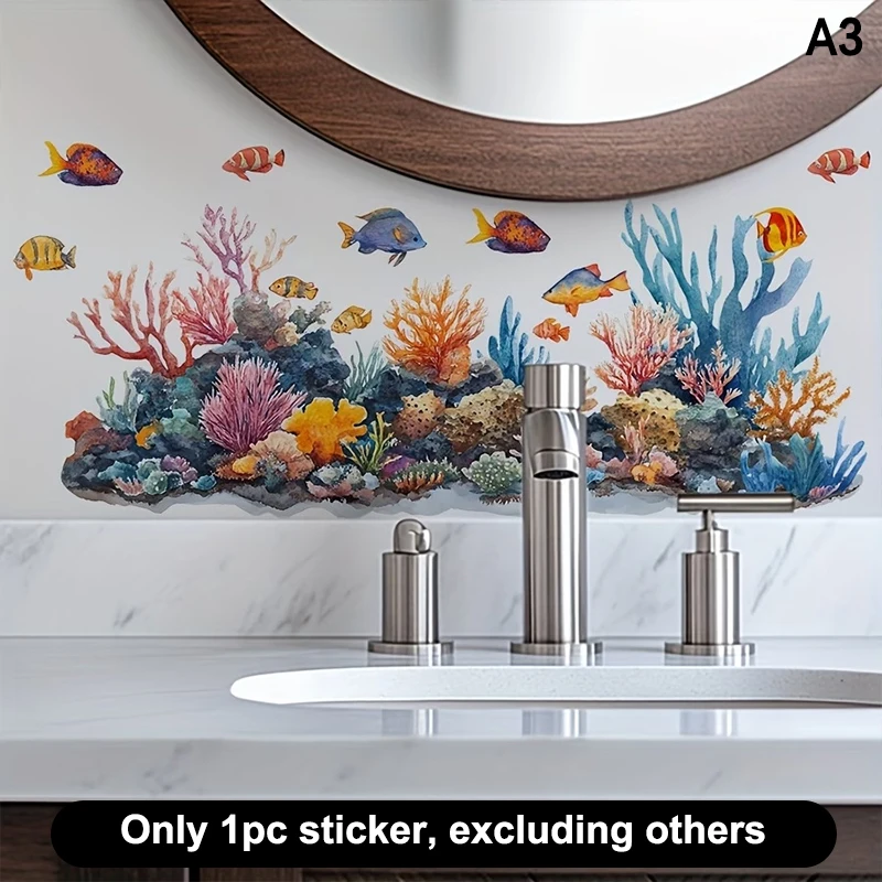 Fresh Floral Pattern Sink Area Background Wall Sticker Bathroom Wall Decoration Self-Adhesive Removable Waterproof Creative Stic