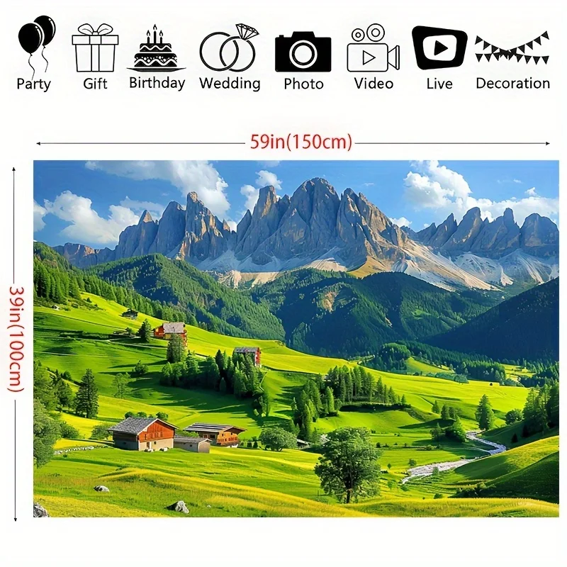 Large Printed Tapestry Alpine Mountain Landscape Wall Hanging Meadow Nature Decor Home Living Room Art