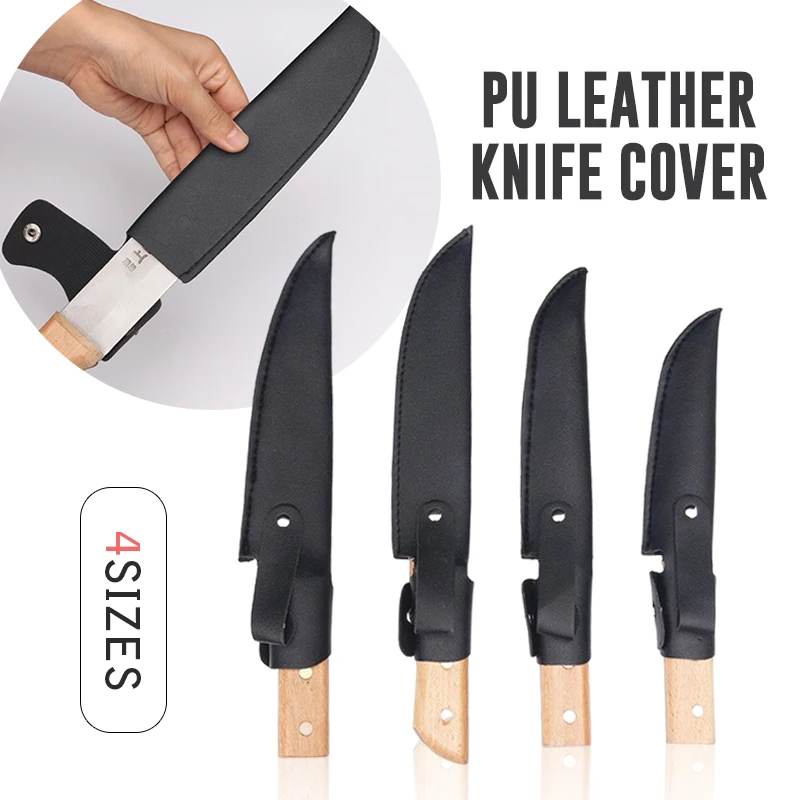 Black Cowhide Chef Knife Sheath Multi-function Scabbard Pocket Japanese Kitchen Knife Protective Cover Edge Guards Case