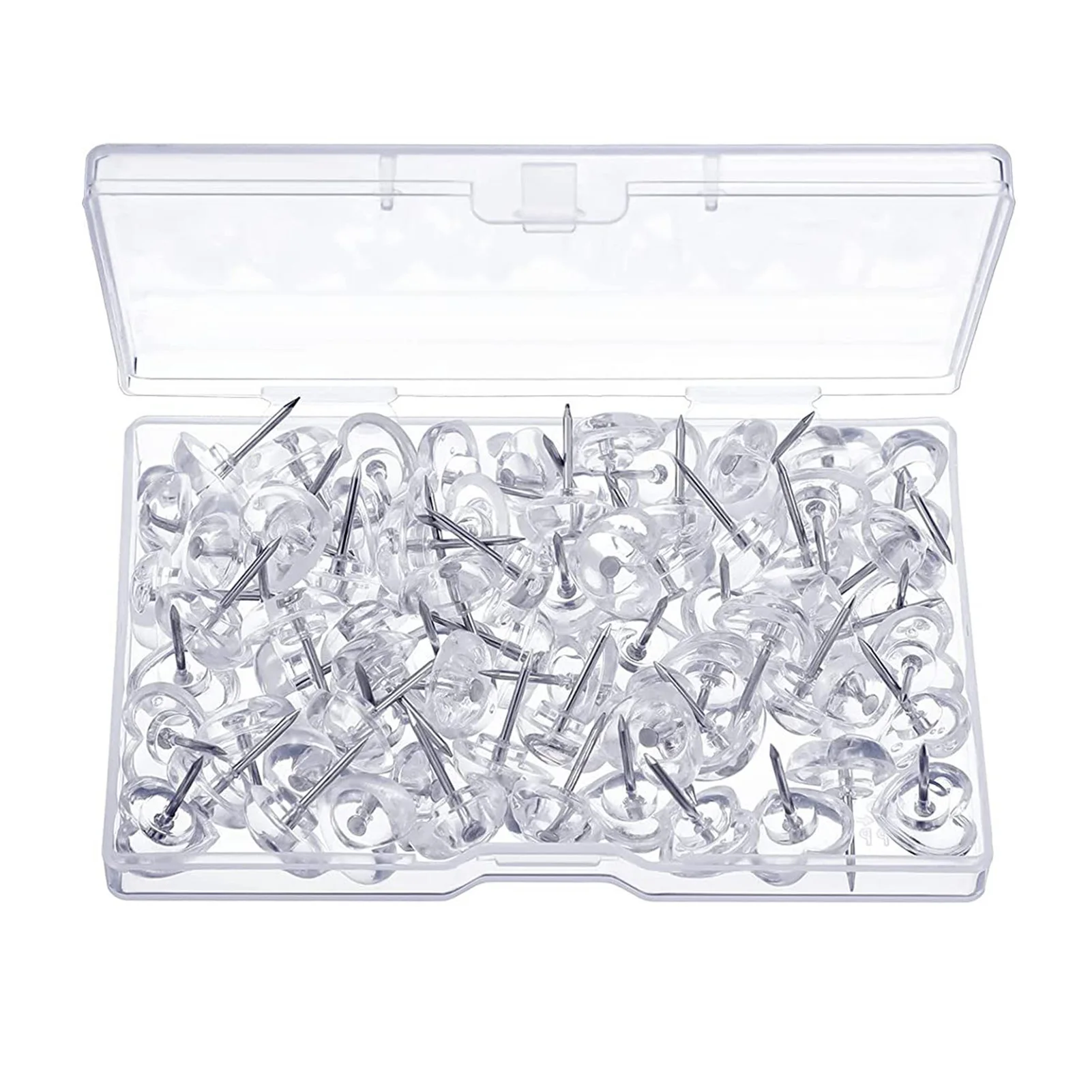 Pasador de empuje en forma de corazón para pared, pasador reutilizable con punta de Metal, mapa transparente, Thumbtack plano, 100 piezas