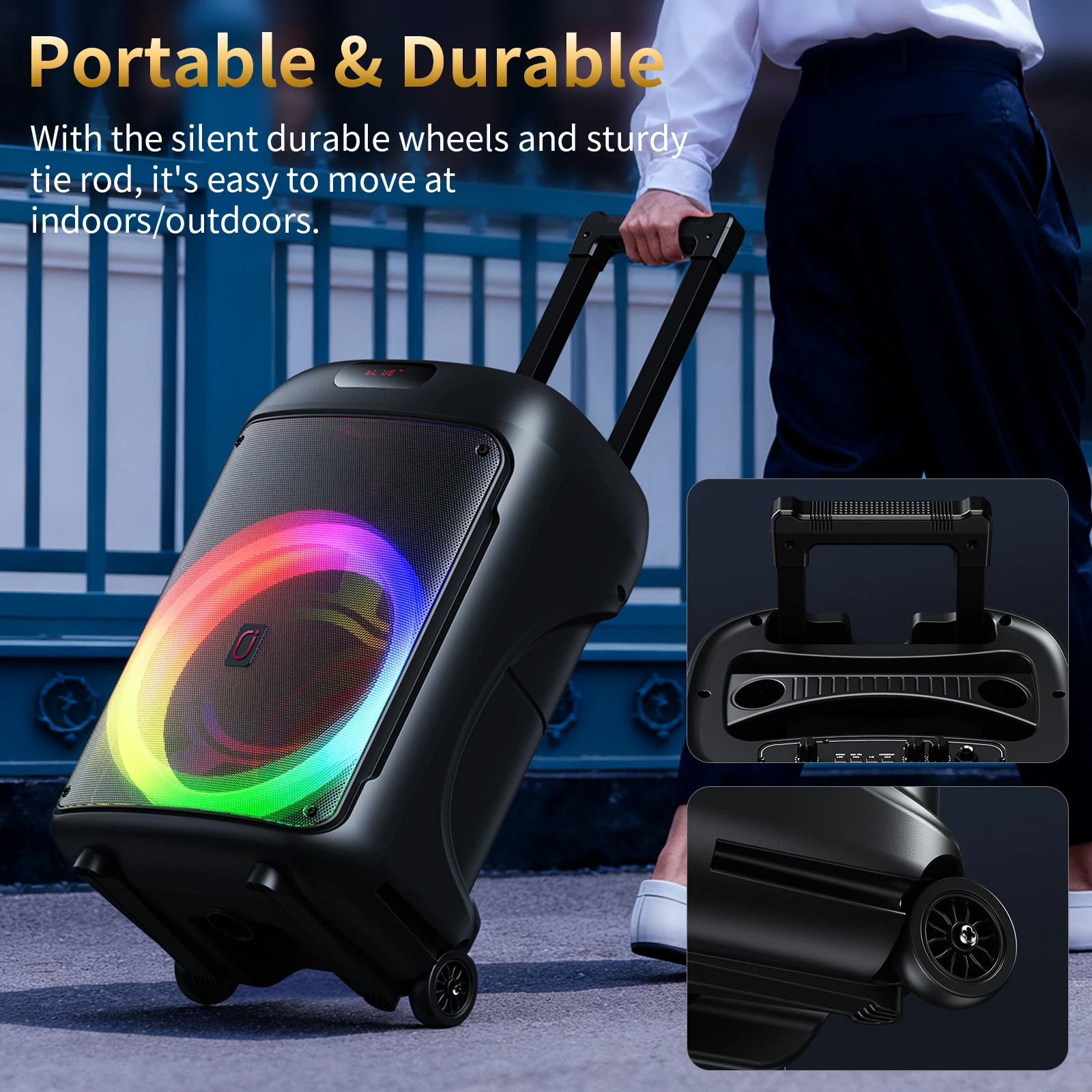 آلة T36 Kara Ok مع 2 ميكروفونات لاسلكية، مع Bt، USB، بطاقة Tf، تسجيل، مع Tws، نظام Pa كبير للحفلات مع أضواء الديسكو