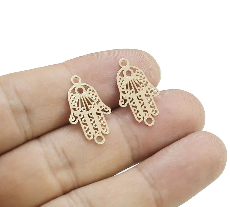 Breloques de boucle d'oreille Hamsa main, filig123, connecteur de main, bijoux exécutifs, ton or, accessoires de boucle d'oreille, 21.3x13.2mm, RP272, 20 pièces