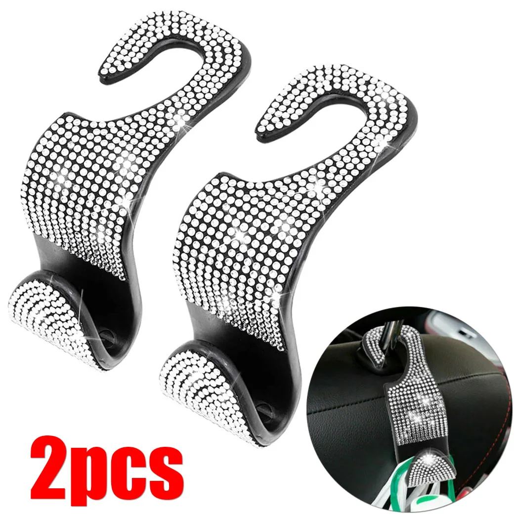 2Pcs  Car Seat Back Hook Bling Diamond Hanger Backseat Auto Back Universal Headrest  Storage Holder Car Interior Accessories