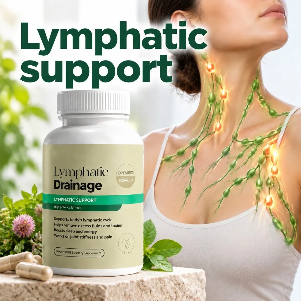 Lymphatic Drainage Capsules Maintain Lymphatic Circulation Remove Excess Fluids & Toxins Reduce Edema Cleavers Red Clover 60Caps