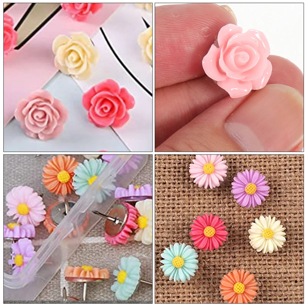 

60Pcs Floral Resin Pushpins Decorative Thumbtacks for Bulletin Board Cork Board Photo Wall Office Supplies Thumb Tack