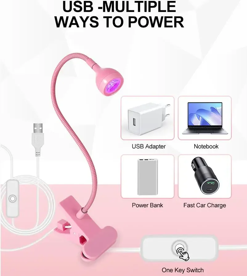 Lâmpadas led para unhas, 3w, flexível, pescoço de ganso, secagem rápida, secador de manicure, esmalte em gel, luz de cura para unhas em gel