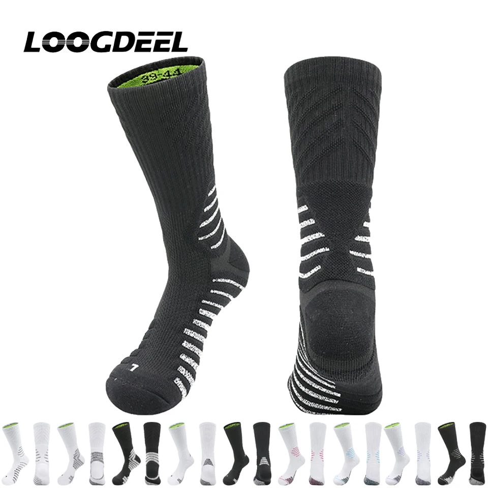 

Loogdeel, 1 пара однотонных спортивных носков с махровой подошвой, впитывающих пот, нескользящих, дышащих и удобных, баскетбольные носки средней длины