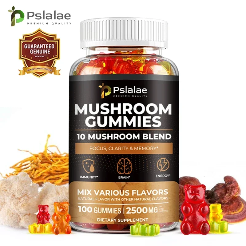 Mushroom Gummies - Reishi, Cordyceps and Lion\'s Mane Organic Mushroom Extracts, Nootropic Brain Booster