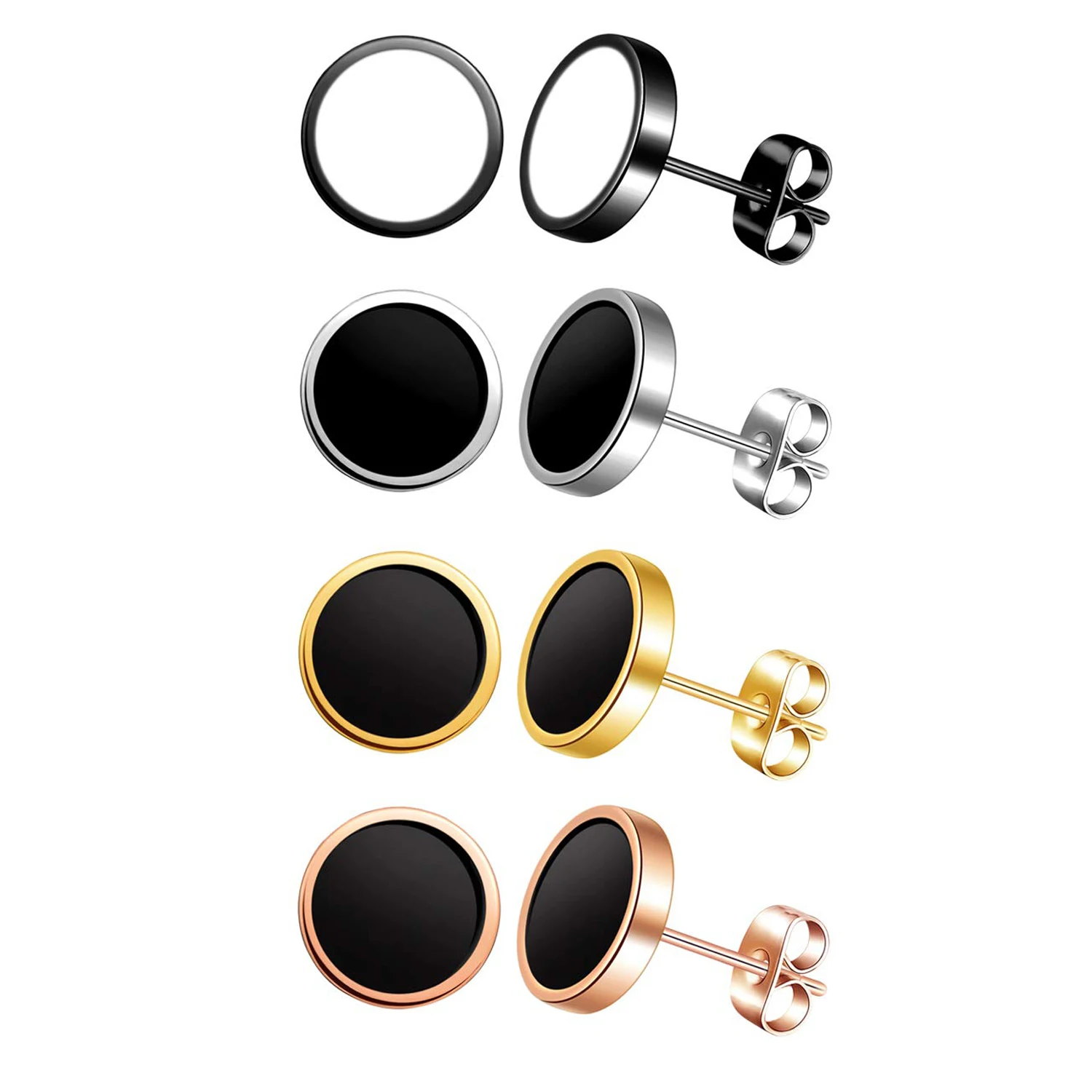 1 Pairs Stainless Steel Enamel Round Stud Earrings for Men Women 4 Colors 6MM/8MM/10MM/12MM Option