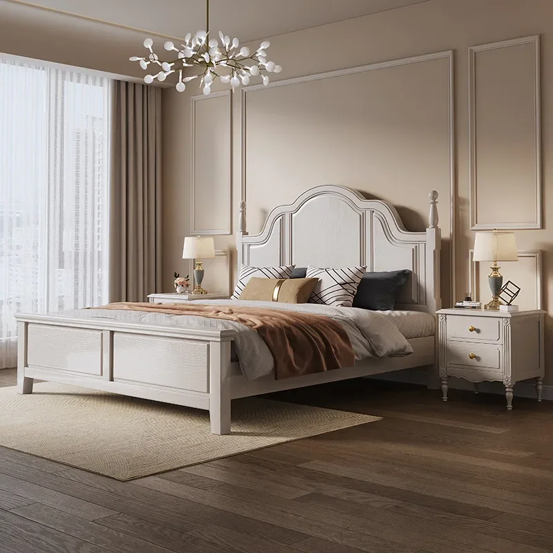 for American Light Luxury Solid Wood Bed Modern Simple Master Bedroom 1.8m Double Pastoral White Cream Wind Princess