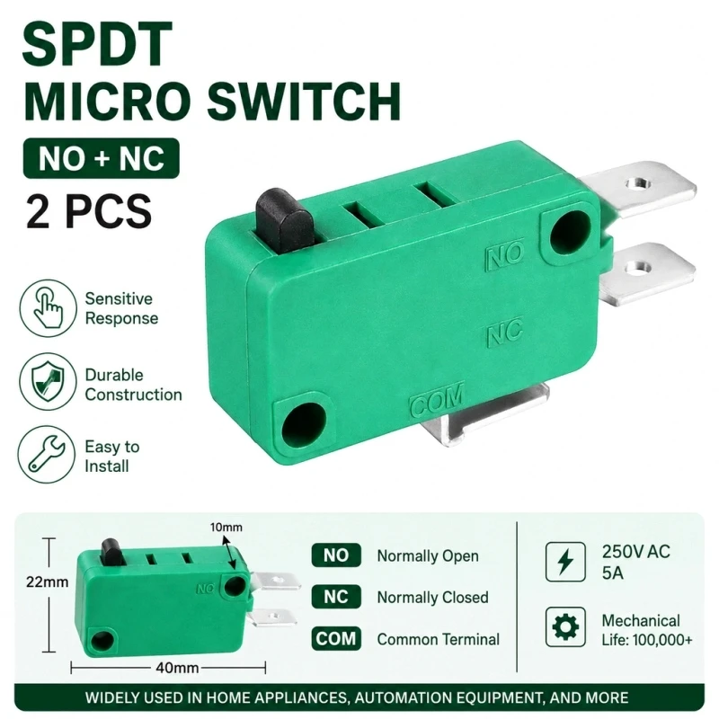 2Pcs KW3-OZ Micro Limit Switch 16A 125/250VAC SPDT NO NC Push Button Action Type Snap-On