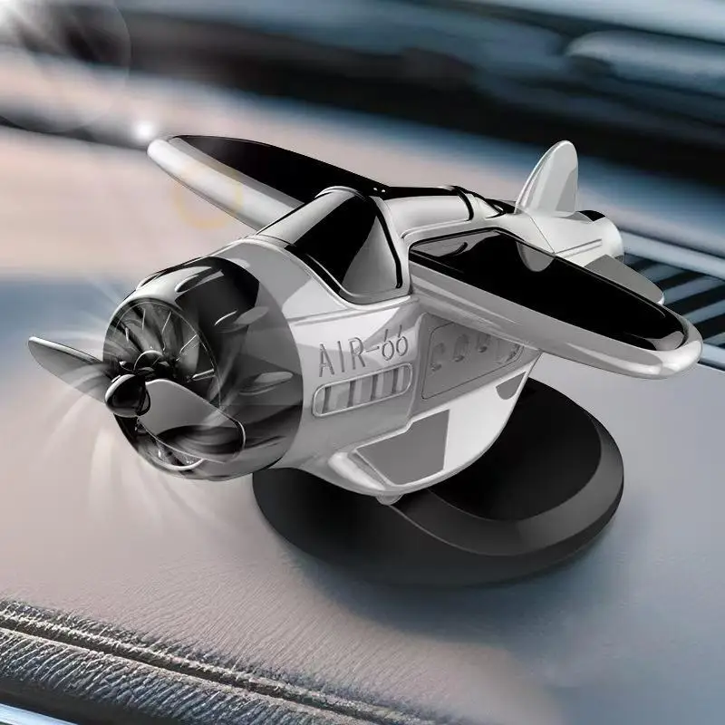 Solar-powered Airplane Ornament 360° Rotation Car Center Console Powered Aircraft Ornaments Solar Aircraft Auto Interior Model