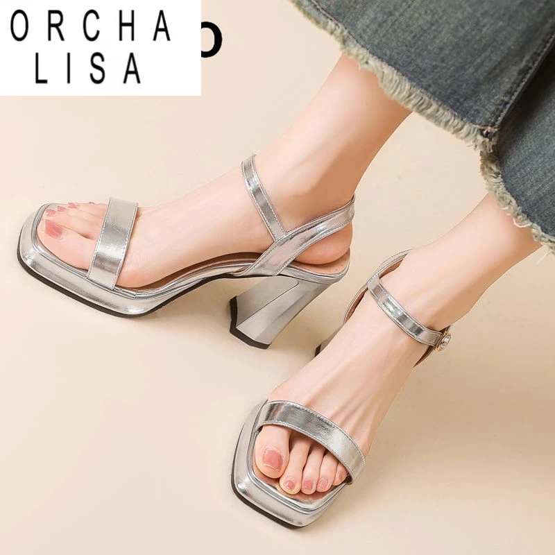 

ORCHA LISA Модные женские туфли для свиданий с квадратным носком на массивном каблуке 9 см на платформе 2 см с пряжкой и ремешком Сексуальные женские сандалии 43 44 45 46
