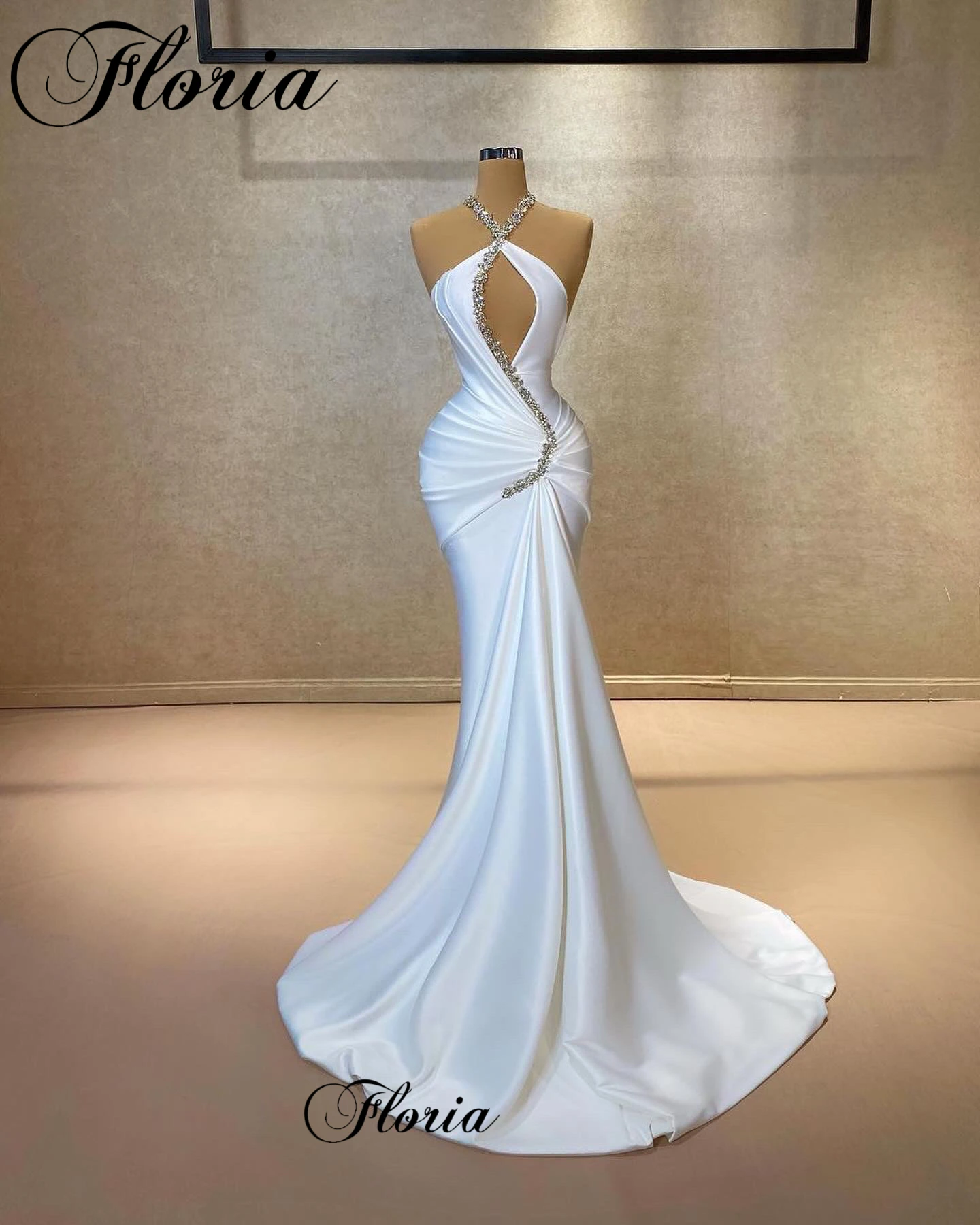 Halter White Prom Dresses eleganti abiti da Cocktail senza maniche sirena Summer Beach Evening Party Gowns Vestidos Femenino