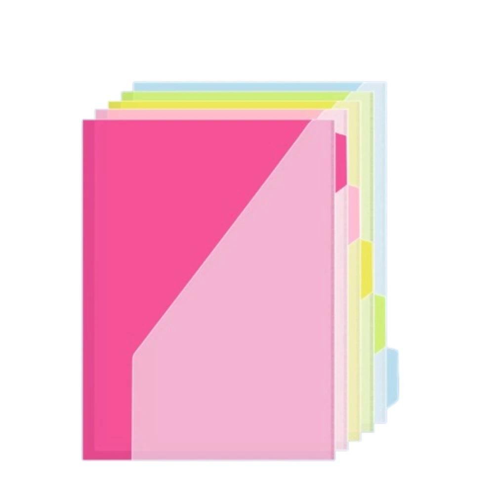 

5Pcs Document Organizer Index Page Folders with Pockets and Tabs Colored Labels File Folders Wear-Resistant 3 Holes