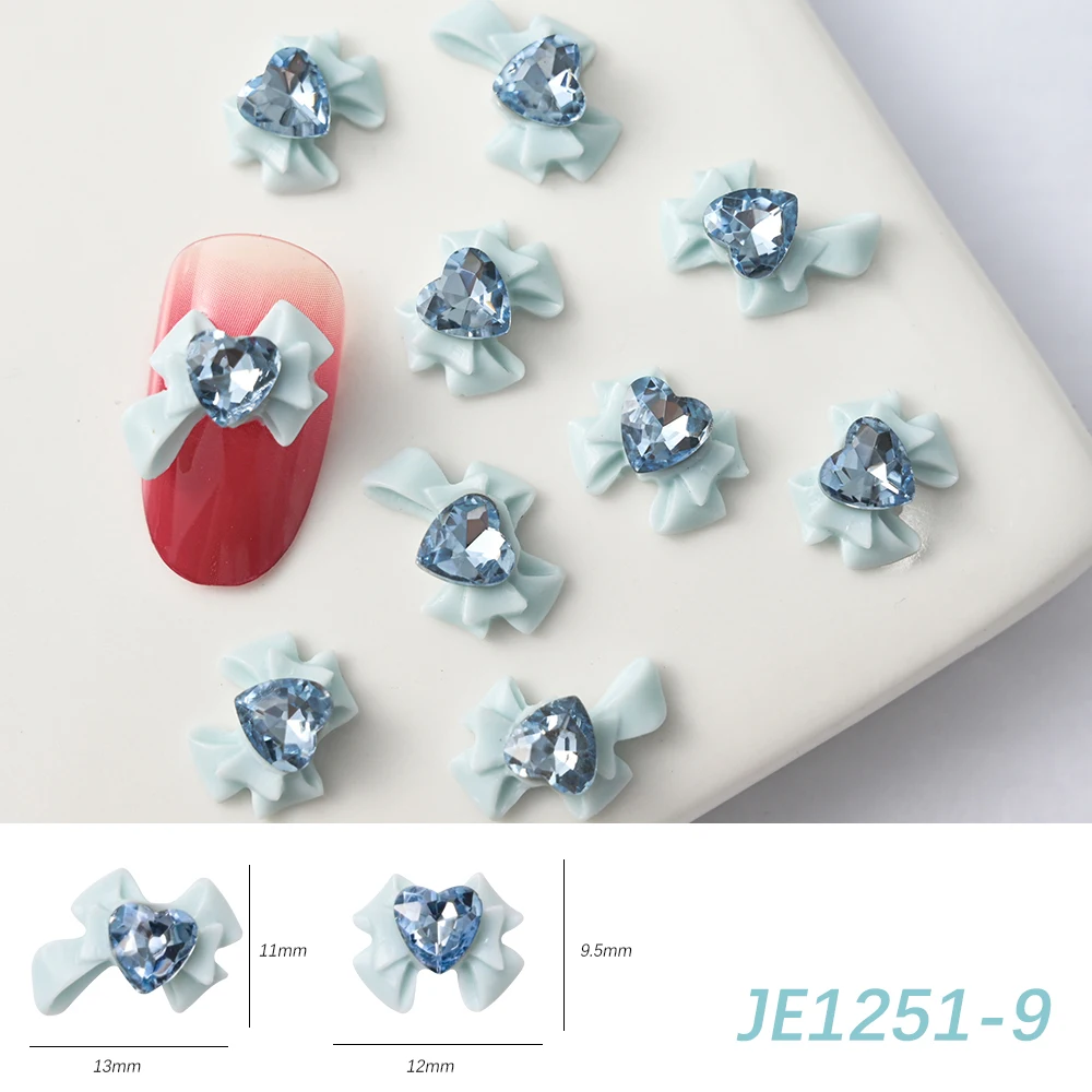 New Mint Blue Bow Nail Decoration 10 Pieces 8-10-12-14mm Summer Fashion Resin Zircon Nail Charm Women's Party Nails Accessories