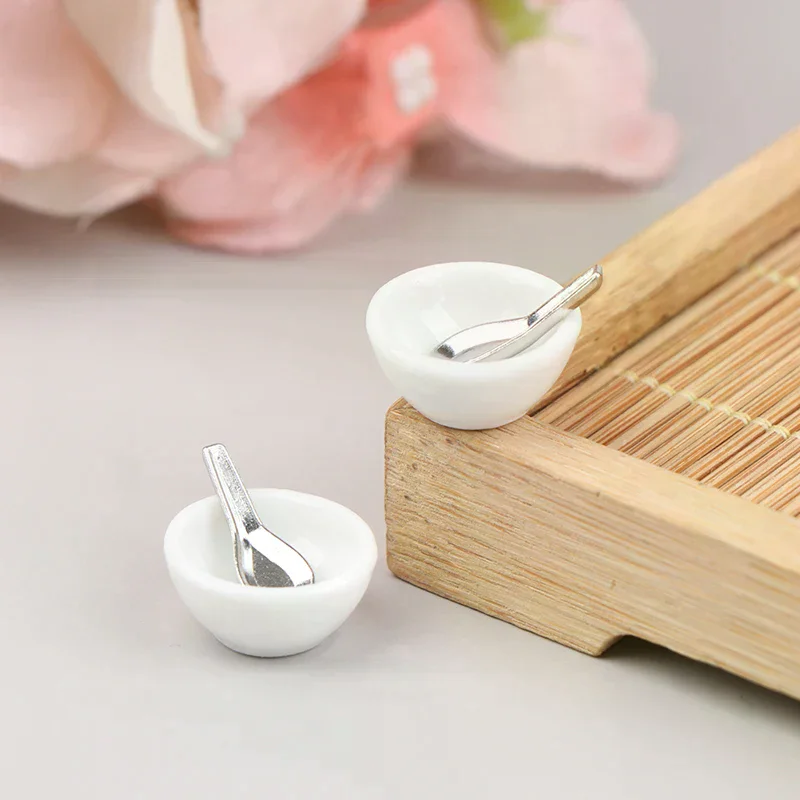 4pcs/set 1:12 Dollhouse Miniature Mini Ceramic Bowl Soup Spo