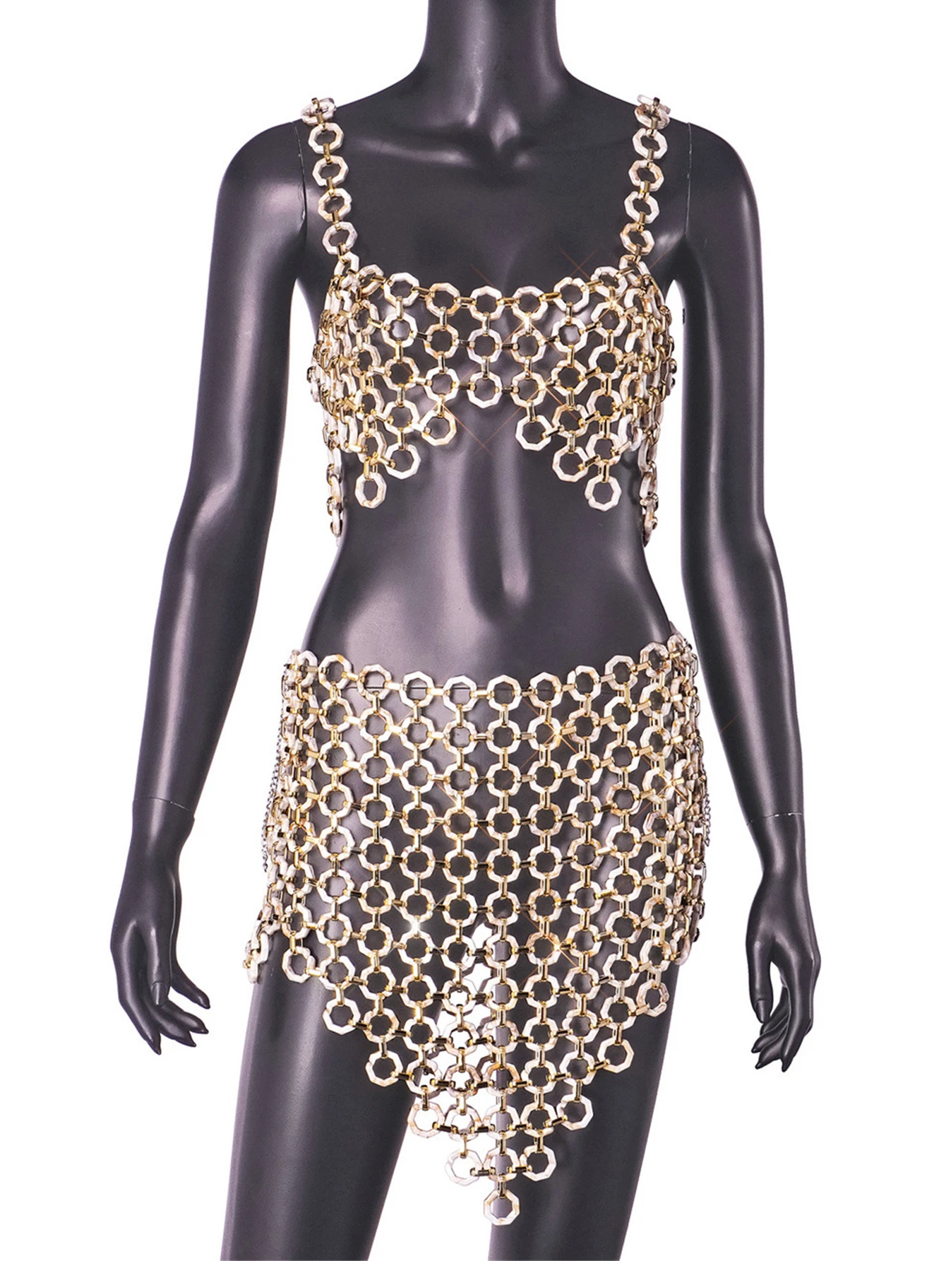 Sexy vedere attraverso il mini abito estivo in metallo da donna 2025 backless Club abiti da festa di compleanno donna aderente abito da spiaggia set abiti