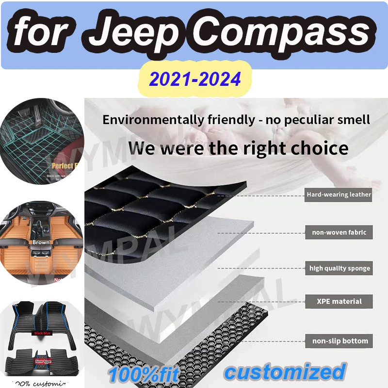 

LUXURY Car Floor Mats For Jeep Compass 2021 2022 2023 2024 Carpets Foot Pads Accessories Interior Parts Waterproof Protect Rugs