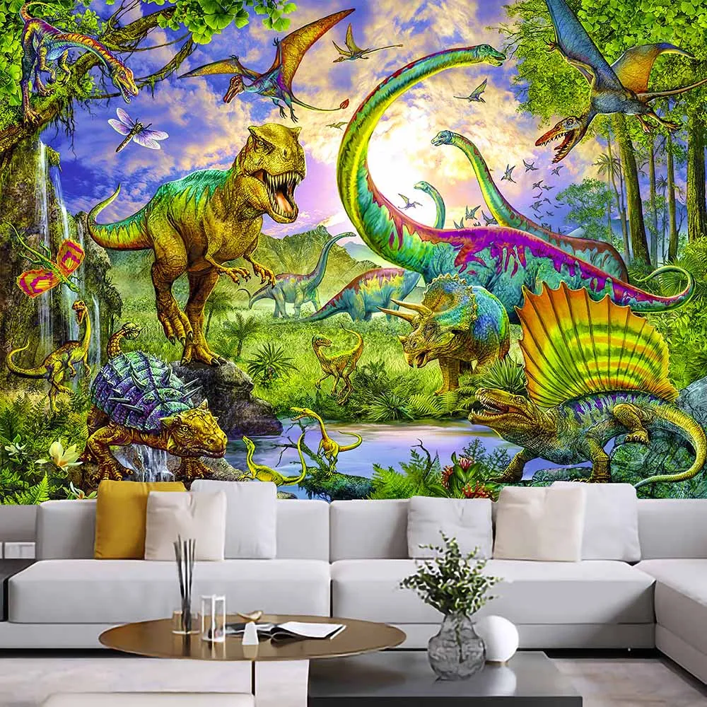 Dinosaur Forest Printing Home Decor Tapestry Wall Hanging Wild Animal Art Theme Beautiful Living Room Bedroom Decorative Curtain