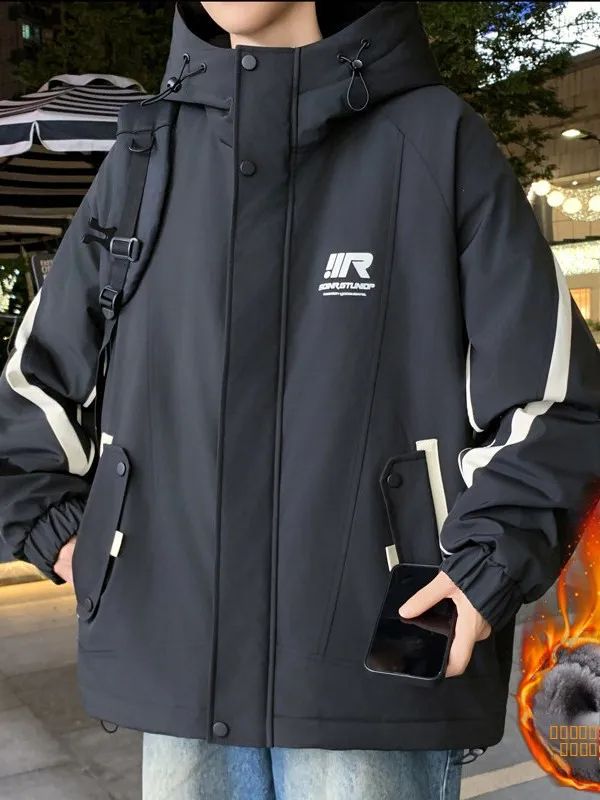 

Утепленная флисовая куртка для мальчиков: весна-осень-зима, молодежная повседневная теплая куртка на молнии с капюшоном для подростков, модная