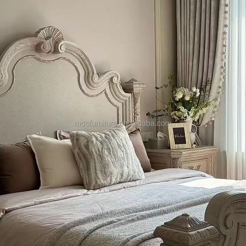 American Classic Style Solid Wood Bed Bedroom Wedding Bed Luxurious European Retro Handmade Carved Double Bed