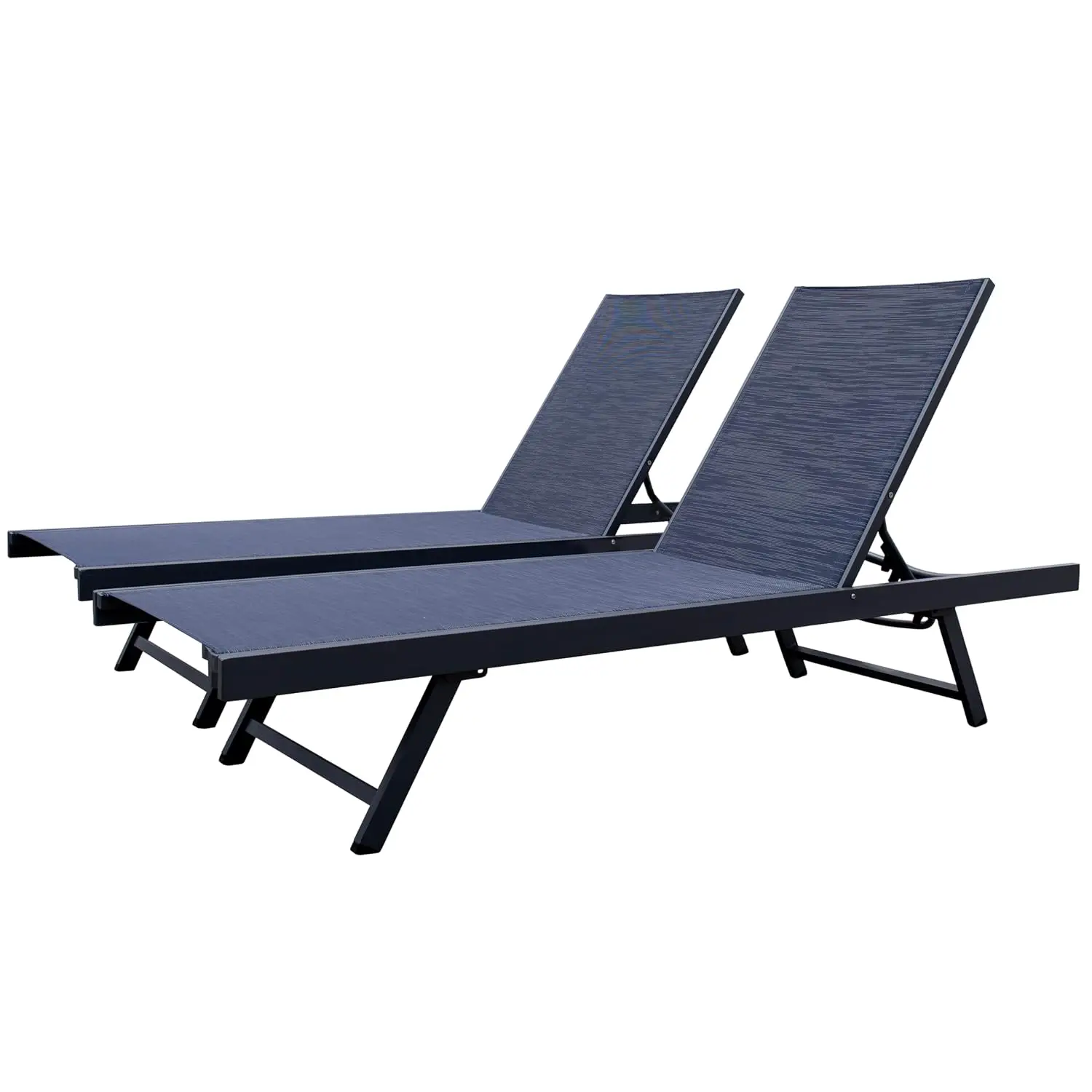 Aluminum Urban Sun Lounger 2 Pack, Full Recline, Made with Premium Phifertex Outdoor Fabric - 265 lb Capacity (Navy)