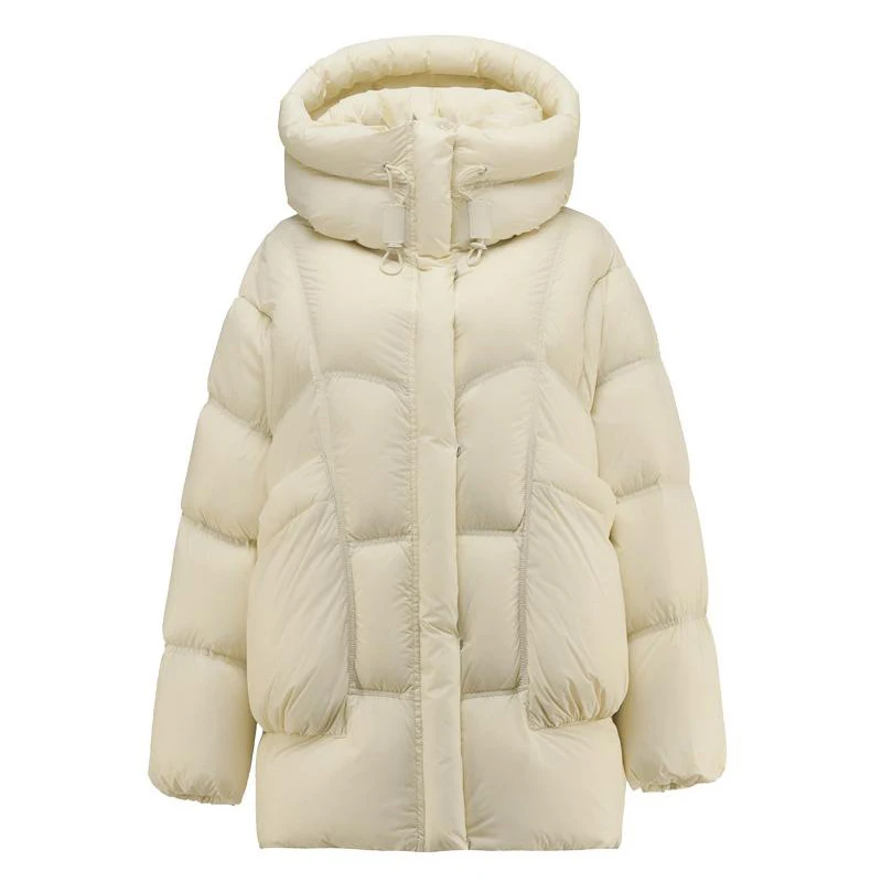 Schinteon feminino pato branco para baixo jaqueta casual solto outono inverno outwear com capuz grosso quente macio e confortável casaco 2025 novo