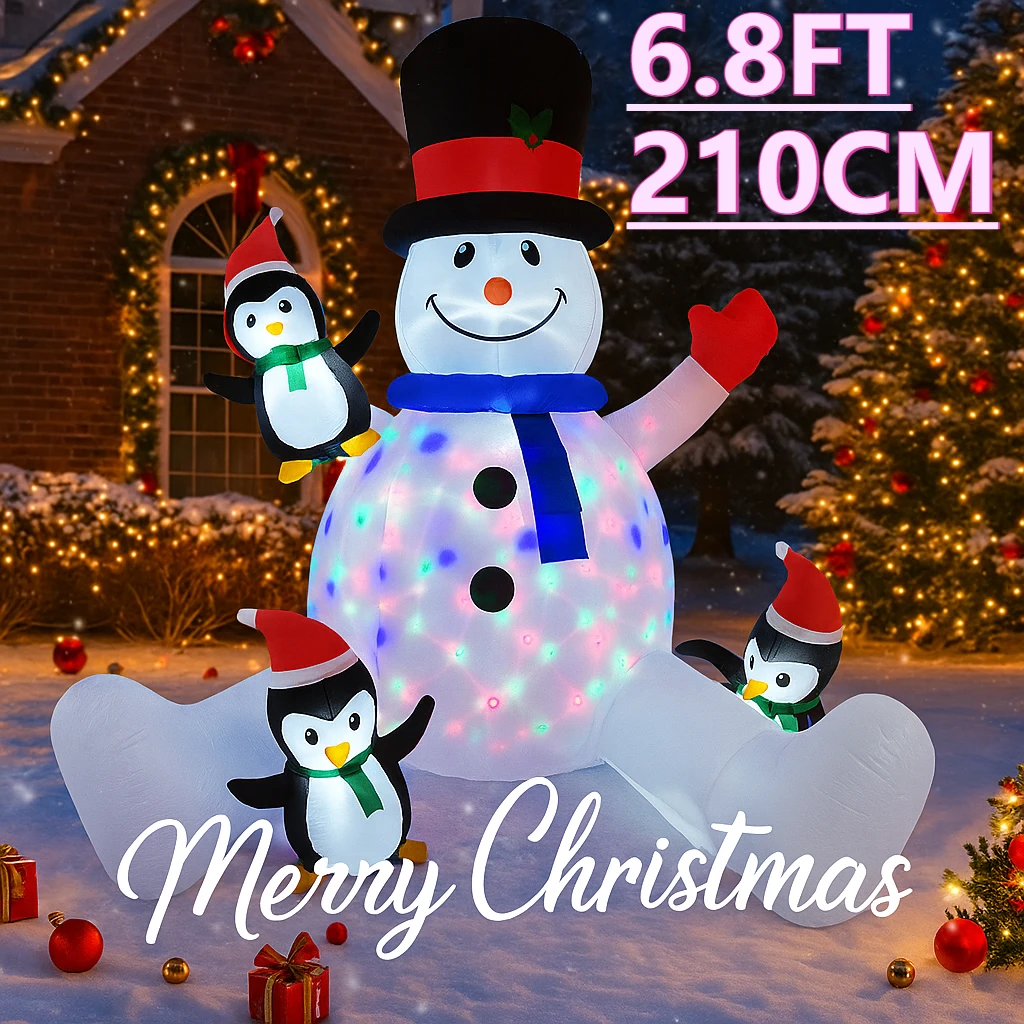 Decoración de iluminación navideña de 6,8 pies, decoración inflable LED para patio de Navidad, pingüinos, muñeco de nieve, adorno navideño para exteriores, suministros de regalo festivos