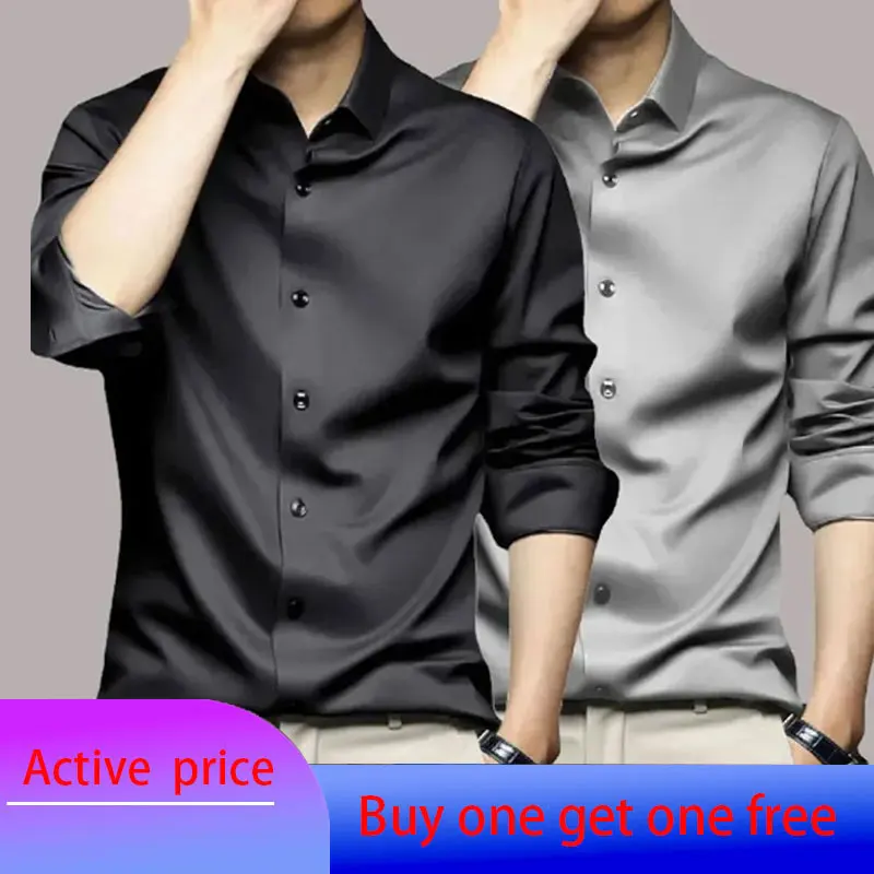 6XL men\'s shirt formal long sleeve combination buy more cost-effective ice silk wear breathable high quality plus size slim fit