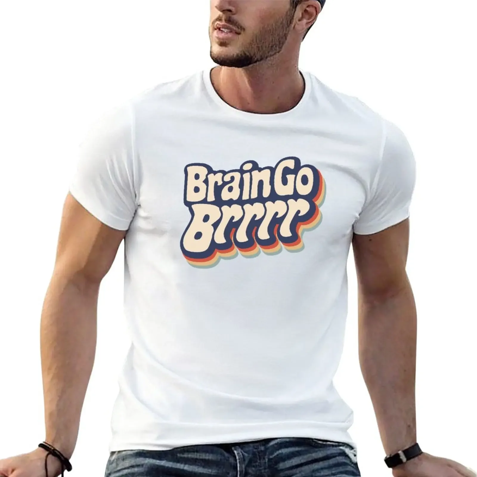 Brain Go Brrrr T-Shirt hippie clothes korean fashion Aesthetic clothing Men's cotton t-shirt