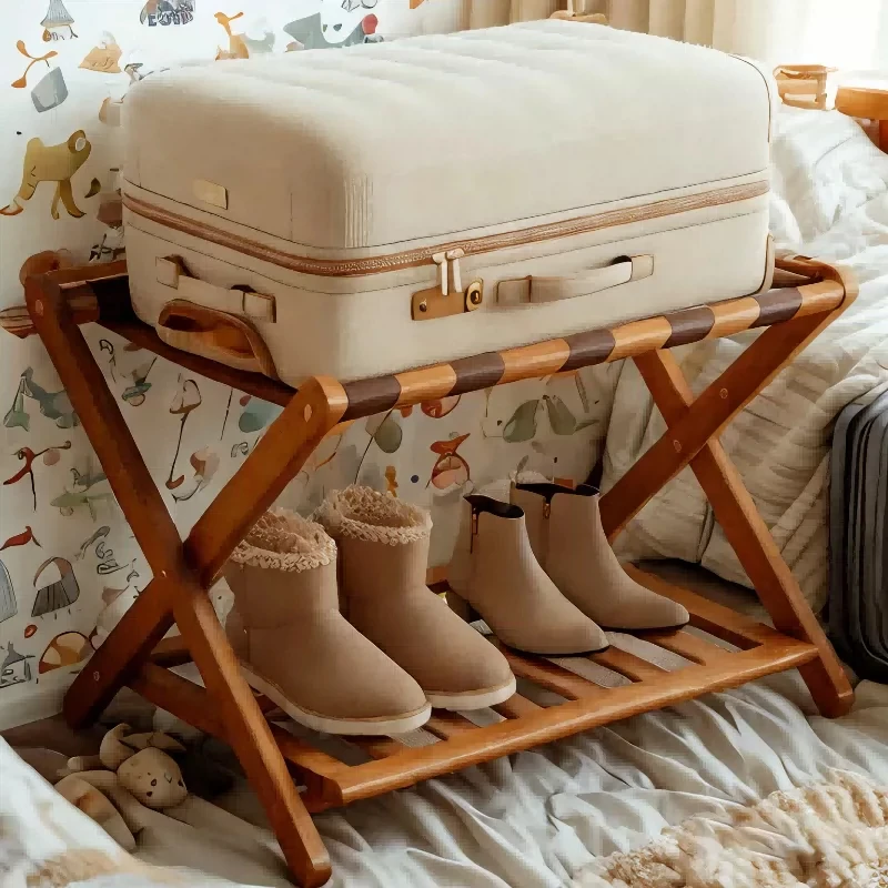 Premium Bamboo Folding Luggage Rack, Suitcase Stand for Hotel Homestay Bedroom, Luggage Holder Organizer for Guest Room Home Use